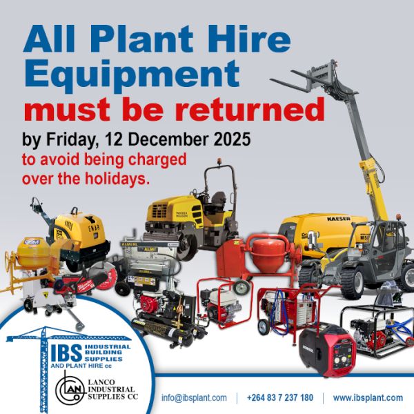 Last day of return plant hire equipment - 12 December 2025